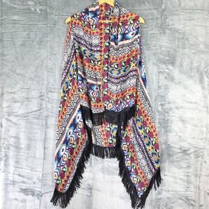 Womens Kimono One Size Vest Boho Hippie Fringe Festival Sheer Statement Colorful